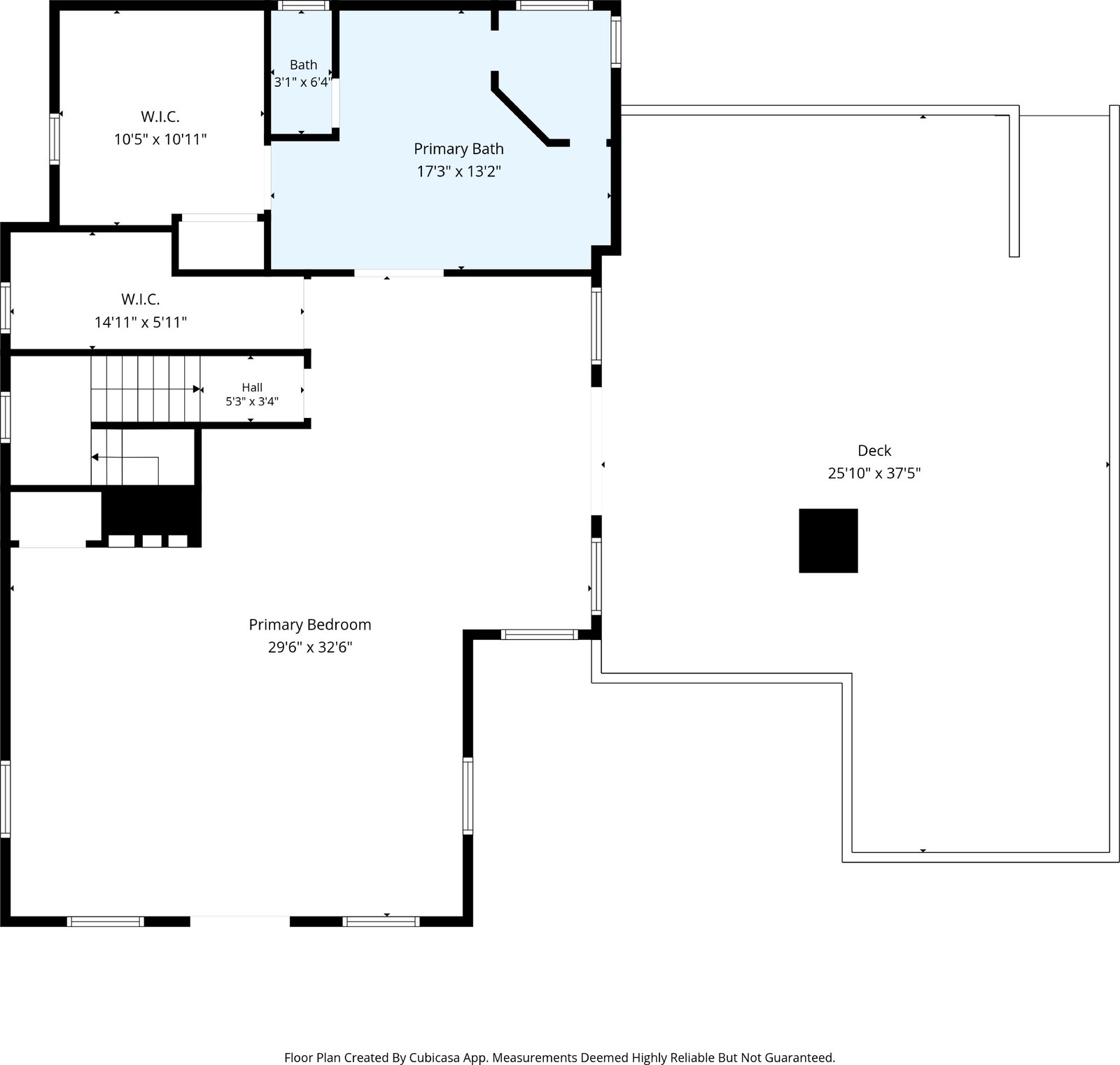Second floor plan, the primary suite and terrace